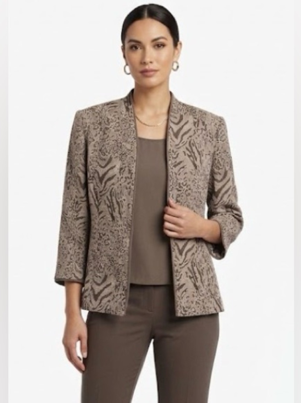 Vintage Miss Dorby 2-Piece Animal Print Blazer & Tank Top Set Taupe (size 8)